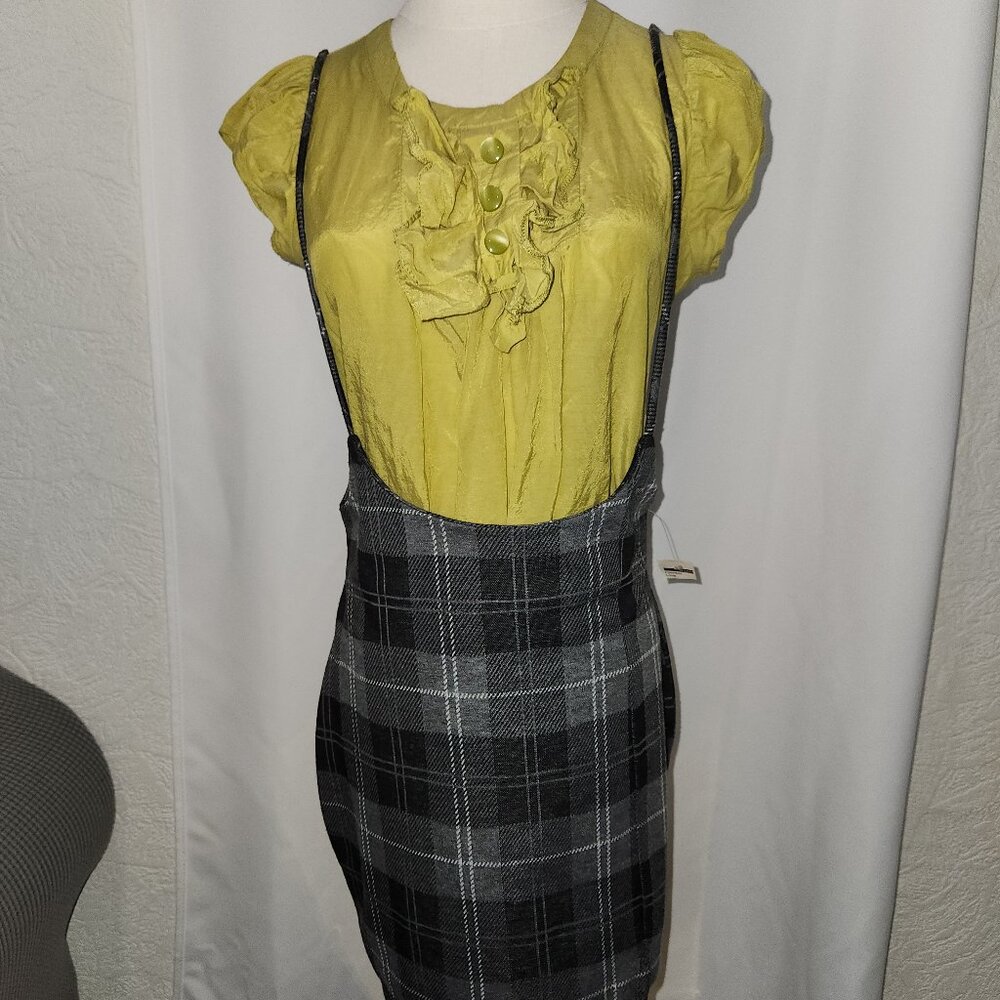 NWT High waisted Plaid Suspender pencil skirt